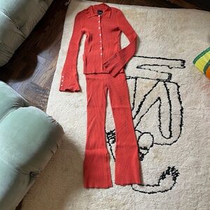 BANDIER  Le Ore Rimini Ribbed Knit Lounge Set size S in Persimmon Orange